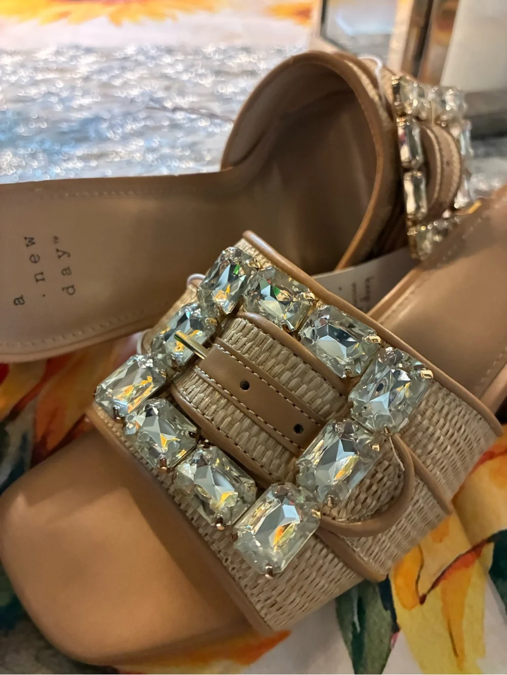 a new day Beige Woven Block Heel Wedges